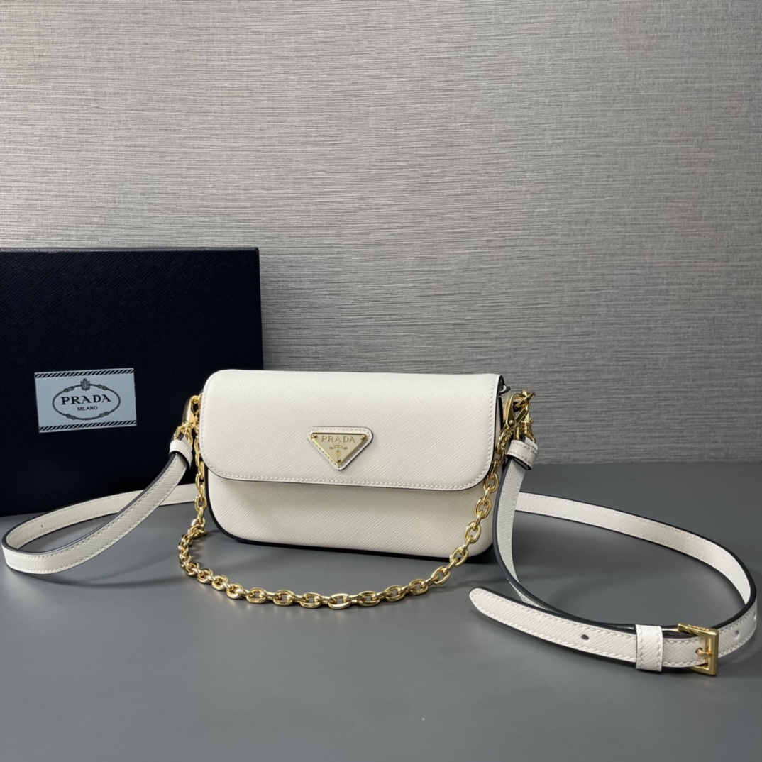 Prada Mini Saffiano Leather Shoulder Bag Handbag White 1BD356